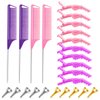 24 Pieces Hair Parting Ring Steel Rat Tail Braiding Comb Alligator Styling Sectioning Clips for Braiding Curling Installation of Human Hair (Mixing)