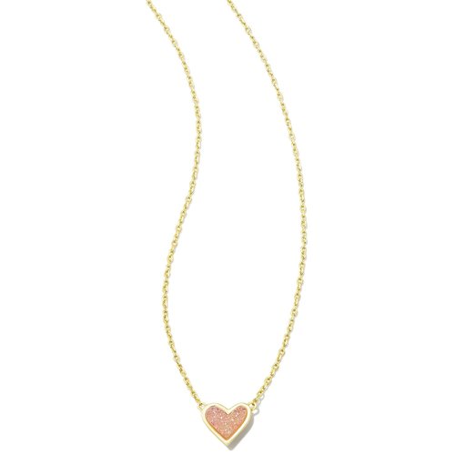 Kendra Scott Ari Heart Pendant Necklace for Women, Fashion Jewelry, 14k Gold-Plated Brass, Light Pink Drusy