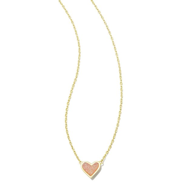 Kendra Scott Ari Heart Pendant Necklace for Women, Fashion Jewelry, 14k Gold-Plated Brass, Light Pink Drusy