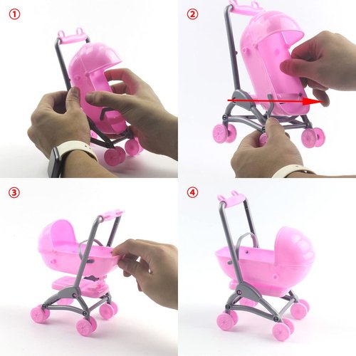 Toddmomy 2Pcs Miniature Stroller Toy Dollhouse Miniature Baby Carriage Plastic Dollhouse Furniture Nursery Doll House Accessories