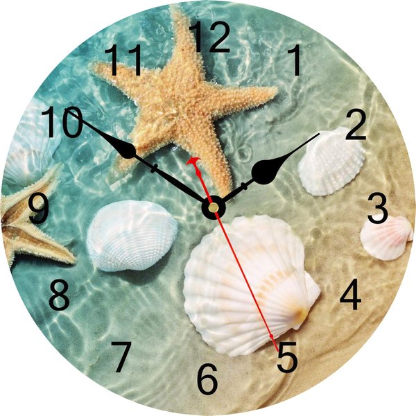 TAHEAT Marine Seashell Starfish Wall Clock, Silent Non Ticking Decorative Clocks, Battery Operated Easy to Read Wall Clock for Home Office School, 14 Inch