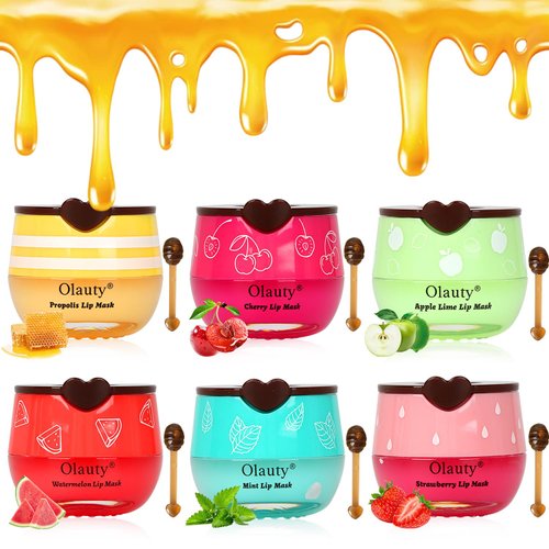 6 PCS Bee Lip Balm Honey Pot, Honey & Strawberry & Watermelon & Apple Lime & Cherry & Mint Lip Sleeping Mask Overnight, Bee Lip Balm Honey Pot Hydrating Prevention Dry and Cracked Lip Scrubs