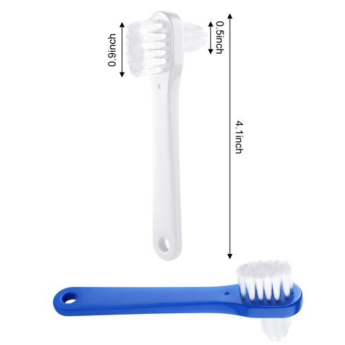 Denture Brush Dual Head Toothbrushes Hard Denture Cleaning Brush Denture Toothbrush Cleaning Brush False Teeth Brush Toothbrush for False Teeth Cleaning, 2 Colors (6 Pieces)