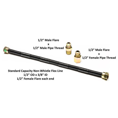 Dreffco 18'' x 1/2'' High Capacity Gas Flex Line - Premium Quality Black Non-Whistle Fire Pit, Fireplace, Dryer Gas Line - Perfect Gas Line for NG or LP Fire Pits - Versatile Usage - Easy Installation