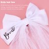 KICOSY Bride Bow Veil for Bachelorette Party White Bridal Bow Bachelorette Veil for Bride Bridal Veils for Women Wedding White Hair Bow White Lace Ribbon Bow Veil