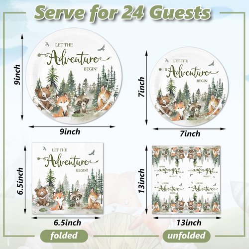 Whaline 72Pcs Let The Adventure Begin Party Supplies Baby Shower Plates Napkins Tableware Set Adventure Awaits Disposable Tableware For Baby Shower Birthday Adventure Party Table Decor Serve 24