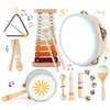 Toddler Musical Instruments-Montessori Wooden Educational Toys for Toddlers 1-3,Baby Musical Instruments,Neutral Color Musical Instruments Set with Xylophone,Maracas,Bell,Birthday Gift for Ages 1 2 3