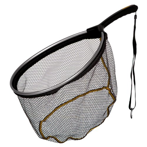 Frabill Floating Trout Net, 13" x 18", Black Finish, Fish Landing Net, Tangle-Free Micromesh Netting is Gentle on Fish, Comfortable Handle with Built-in Lanyard and Carabiner