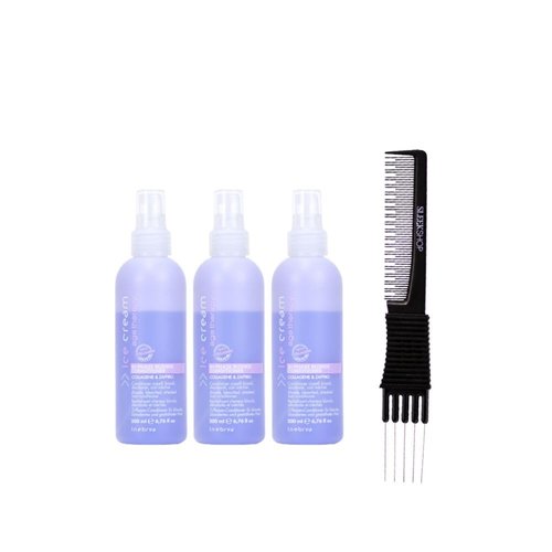 kuss Inebrya Ice Cream Age-Therapy Bi-Phase Blonde Conditioner (6.76 oz) with Teasing Comb Pack of 3, Purple