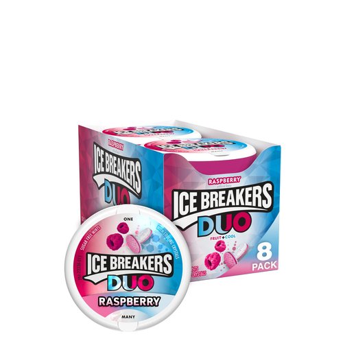 ICE BREAKERS DUO Raspberry Flavored Sugar Free Breath Mints, 1.3 oz Tins (8 Count)