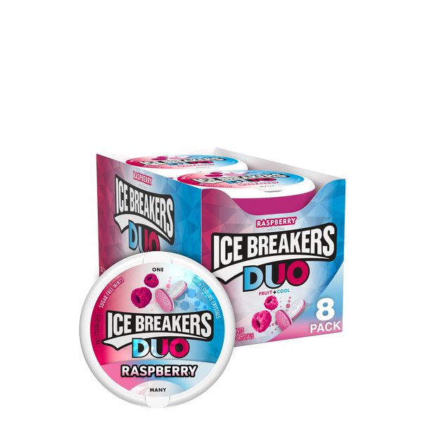 ICE BREAKERS DUO Raspberry Flavored Sugar Free Breath Mints, 1.3 oz Tins (8 Count)