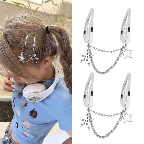 Halloween Hair Clips for Women Girls Y2k Hair Accessories with Chain Women Girls Dangle Hair Clip silver Hair Barrettes for women girls hair pins silver hair charms goth style hair pin silver 2pcs