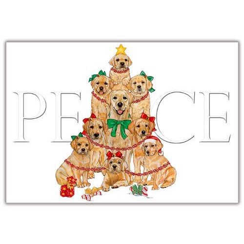 Yellow Labrador Christmas Cards Peace : 10 Holiday Cards with White Envelopes - ADORABLE!