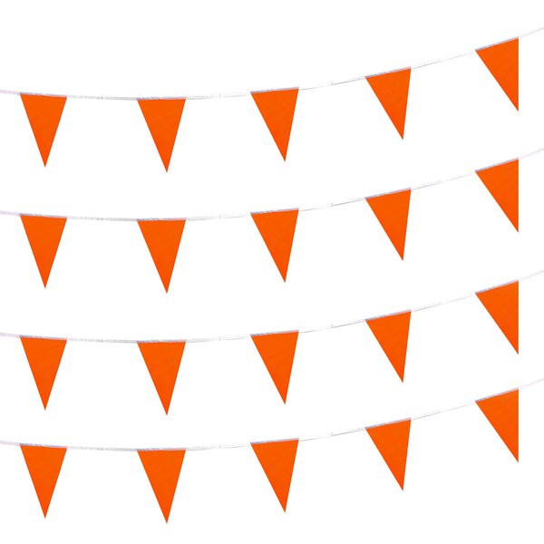 AuTop 100 Feet Solid Orange Pennant Banner Flags String Triangle Bunting Flags,Decorations for Grand Opening,Birthday Party,Festival Celebration(Orange)