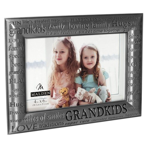 Malden International Designs Modern Pewter Metal Diecast Grandkids Expressions Picture Frame, 4x6, Silver