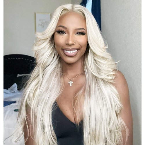 Lady Miranda 26 Inch 13×3 Platinum Blonde Wig Synthetic Lace Front Wig HD Lace Front Wigs 180% Density Synthetic Lace Front Wigs Pre Plucked Natural Blonde Lace Front Wigs Synthetic Hair For Women