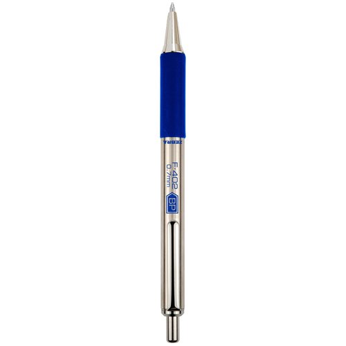 Zebra Pen F-402 Retractable Ballpoint Pen, Stainless Steel Barrel, Fine Point, 0.7mm, Blue Ink, 12-Pack