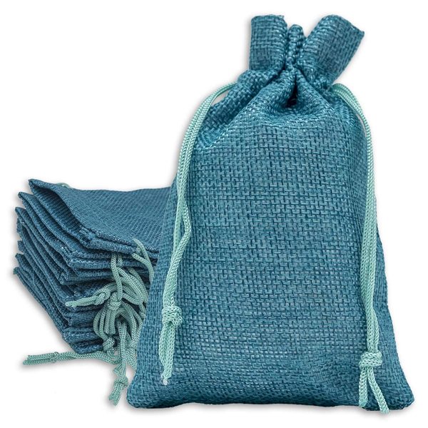 12-Pack 5.5x7.75 Natural Burlap Gift Bags w. Drawstring (Teal Blue, Medium) for Party Favors, Presents or DIY Craft by TheDisplayGuys