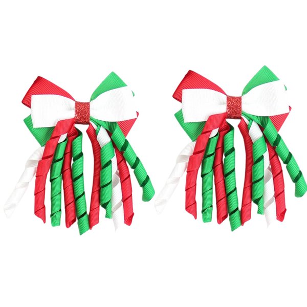 Christmas Hair Bow Clips for Girls and Women 3 Inch Curly Ribbon Hair Clips Red White Green Korker Curly Alligator Barrette Xmas Bowknot Handmade Cheer Hair Accessories for Christmas Party 2Packs