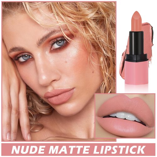 ZHISHUDL Matte Nude Lipstick Velvet Heart Shaped Lip Stick,Nude Lip Stain Lip Tint Long Lasting Non Stick Cup Neutral Lipstick for Women - 03 Nude