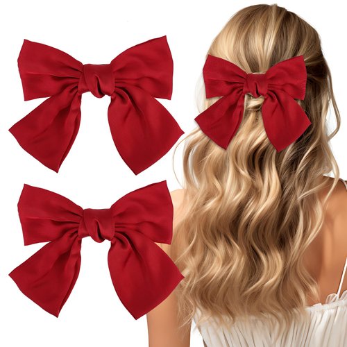 Andibro 2 Pcs 6&#39;&#39; Hair Bows for Women, Short Satin Hair Bow Clips, Silky Double Layer Big Hair Bo...