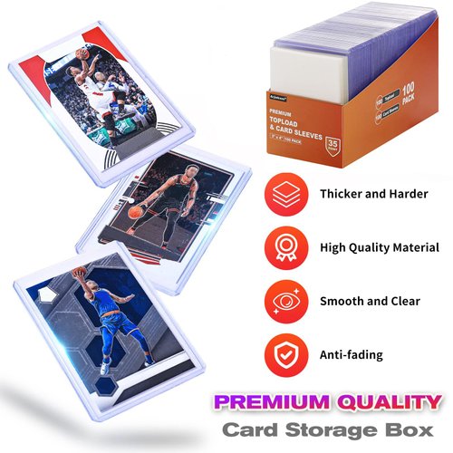 200 Card Sleeves Top Loads for Cards, Arjiekwei 3"X4" Baseball Card Protectors Hard Plastic, Premium Toploads Card Holder for Trading Sports Football Game Cards (100 Hard Sleeves + 100 Soft Sleeves)