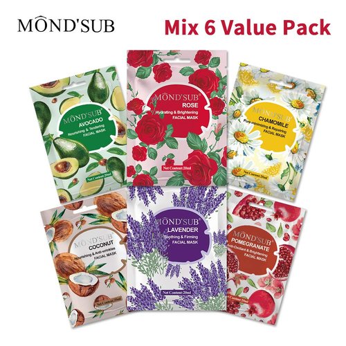 MOND'SUB]Sheet Face Mask For All Skin Types-Fruits Facial Mask Sheet-Deep Moisturizing&Nourishing&Hydrating-Natural&Organic Collagen Essence-Both Men & Women-Super Deal for Skin Care-6 Sheet/Pack
