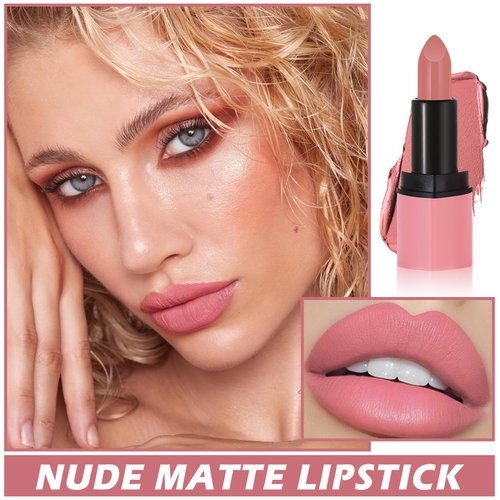 ZHISHUDL Matte Nude Lipstick Velvet Heart Shaped Lip Stick,Nude Lip Stain Lip Tint Long Lasting Non Stick Cup Neutral Lipstick for Women - 02 Peach