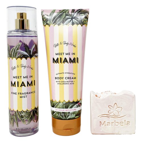 Bath & Body Works Meet Me In Miami - Duo Gift Set - Fine Fragrance Mist and Body Cream With a Himalayan Salts Springs Soap.