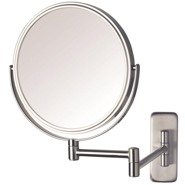 JERDON Two-Sided Wall-Mounted Makeup Mirror - Makeup Mirror with 5X Magnification & Wall-Mount Arm - 8-Inch Diameter Mirror with Nickel Finish Wall Mount - Model JP7506N