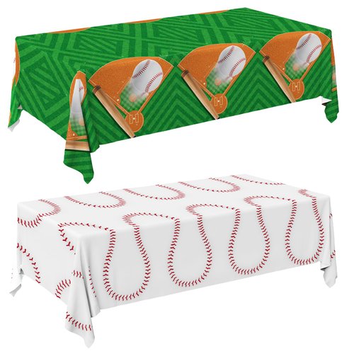 Gatherfun Baseball Party Supplies: 2-Pack Baseball Birthday Decorations with Disposable Plastic Tablecloth - Table Cover for Baseball Games & Parties, 54 x 108 Inch