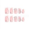 Foccna White Press on Nails Medium Long Rhinestone Fake Nails Square Bling Glossy 3D Butterfly False Nail Tips Artificial Nails Finger Manicure for Women and Girls,24pcs