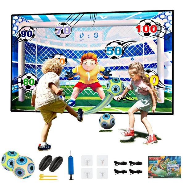 PP PICADOR Soccer Game Mat Set for 3 4 5 6 7 8 Years Old Kids Toddler, Outdoor Backyard Indoor Mini Soccer Toss Toys, with 2 Velcro Soccer Balls Boys Girls Training Goals Birthday Gifts