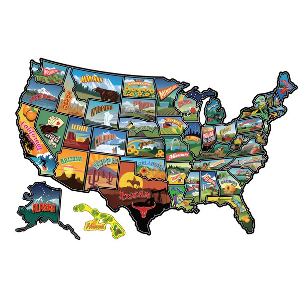RV State Travel USA Map Vinyl Sticker - Camper Trailer Decals for Window with State Flag - Road Trip Map of America - Waterproof, UV Protection for Window, Door or Wall (Popular)