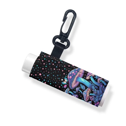 Pseasysky Chapstick Holder Lipstick Holder Butterfly Mushroom Protective Cases Cover Holder Lip Balm Keyring for Girls Women