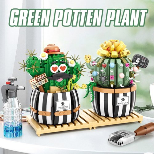 MEIEST Mini Bulbous Cactus Bonsai Building Blocks Set,Creative DIY Unique Decoration Home,Artificial Flowers Bouquet Plant Construction Building Bricks Toy for Kids Adult (Cactus-1)