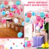 Riakrum 18 Pcs Donut Birthday Party Decorations Round Donut Lanterns Sprinkle Hanging Paper Lanterns Sweet Candy Honeycomb Balls Paper Fans for Ice Cream Birthday Party Decor Baby Shower Supplies