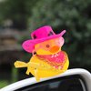 wonuu Rubber Duck Car Ornaments Yellow Duck Car Dashboard Decorations for Cute Car Accessories with Cowboy Hat Necklace and Sunglasses Swim Ring, Pink&Black Hat