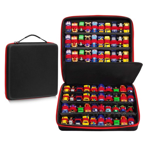 Qiteyz Toy Organizer Carrying Case Compatible with Hot Wheels Cars,Matchbox Cars,Portable Carrying Box Compatible with 80 Toy Cars.(Case Only)