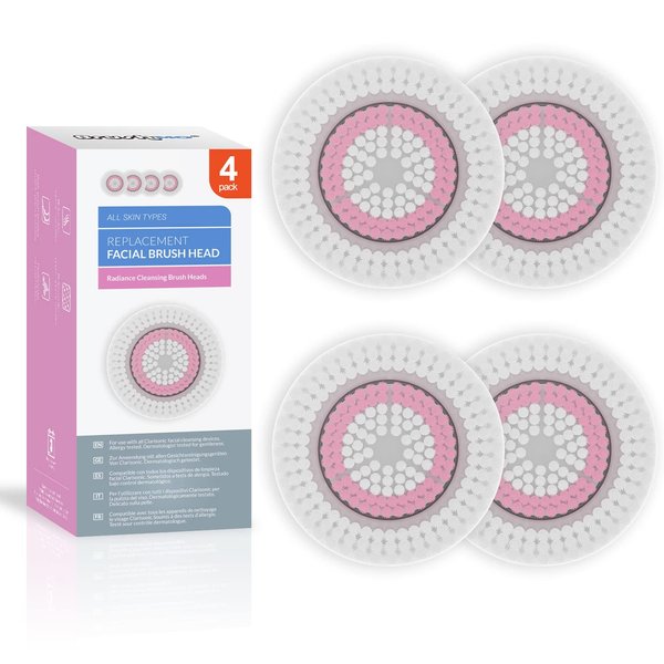 Brushmo Brush Head Replacements Compatible with Clarisonic Mia 1, Mia 2, Mia Fit, Alpha Fit, Smart Profile Uplift and Alpha Fit, Radiance Facial 4 Pack (Radiance)