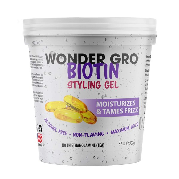 Biotin Hair Styling Gel, 32 fl oz - Non-Flaking, Alcohol-Free - Wonder Gro
