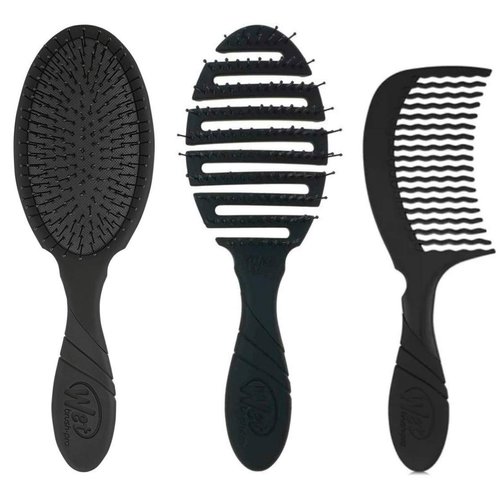 Wet Brush Pro - Original Detangler - Flex Dry - Detangler Comb Bundle. Includes: 1 Original Detangler Brush, 1 Flex-Dry Blow Drying Brush & 1 Detangler Comb in Matching Colors. (Black)