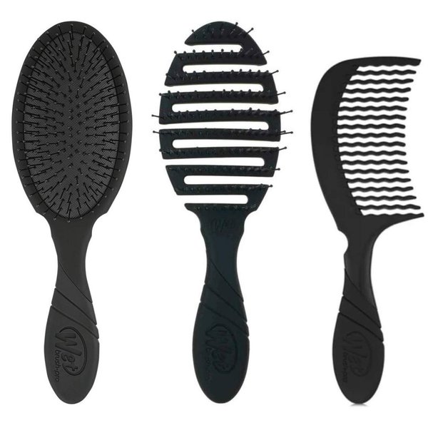 Wet Brush Pro - Original Detangler - Flex Dry - Detangler Comb Bundle. Includes: 1 Original Detangler Brush, 1 Flex-Dry Blow Drying Brush & 1 Detangler Comb in Matching Colors. (Black)