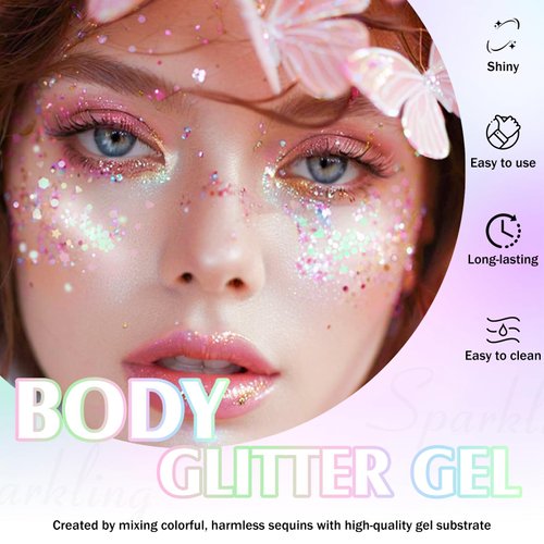 Wugbc 2Pcs Body Glitter Gel Stick,Face Rave Hair Accessories, Holographic Makeup Festival Mermaid Shimmer Chameleon Sequins Sparkling for Women Singer Concerts Disco Party Glitter, White