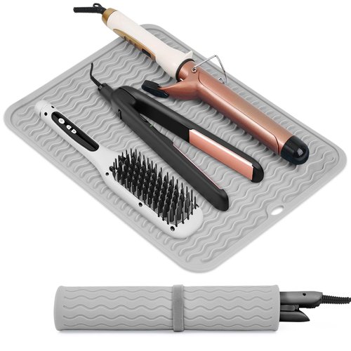 Oversize Silicone Heat Resistant Mat, Portable Travel Mat Cover with Velcro for Curling Irons, Flat Irons, Hair Straightener and Hot Hair Styling Tools(14.2" x 11")