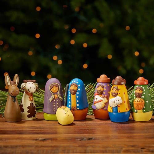 Dear Holidays Cute & Colorful Ceramic Tabletop Nativity Set of 8