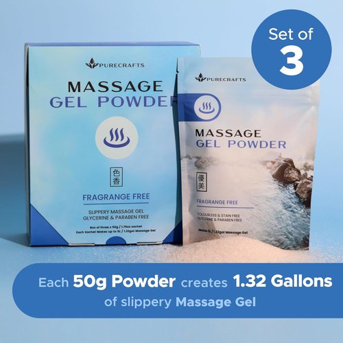 Purecrafts Massage Gel Powder 50g (3-Pack) | Made in Japan | Smooth and Slippery Gel for Wellness and Relaxation | 50g Makes 1.32 Gal/ 5 litres | Just Add Water