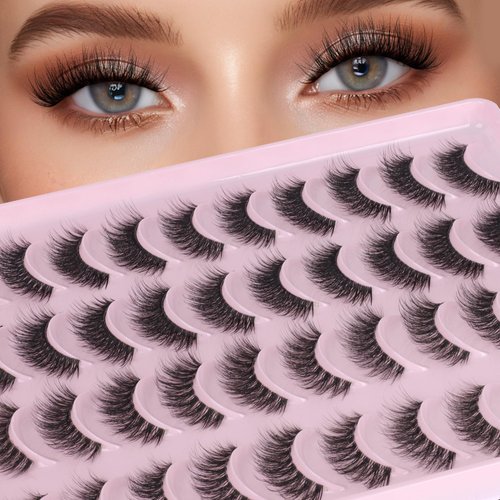 Bepholan False Eyelashes 20 Pairs Eye Lash Pack Natural Look,3D Fluffy False Lashes Soft Band Faux Mink Strip Lashes Thick Fake Eye Lashes（H04)