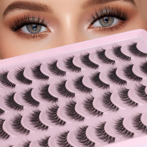 Bepholan False Eyelashes 20 Pairs Eye Lash Pack Natural Look,3D Fluffy False Lashes Soft Band Faux Mink Strip Lashes Thick Fake Eye Lashes（H04)