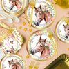 Horse Birthday Party Supplies Tableware - 96 Pcs Golden Horse Themed Plates and Napkins Sets with Forks, Cowgirl Birthday Party Decorations, Western Baby Shower Disposable Dinnerware, Serves 24